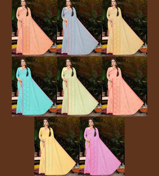 Set of 8 Sarees - Dolphin Pure Cotton Embroidered Saree