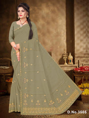 Set of 8 Sarees - Chiku Special Pure Cotton Embroidered Saree