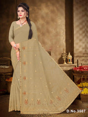 Set of 8 Sarees - Chiku Special Pure Cotton Embroidered Saree