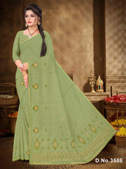 Set of 8 Sarees - Chiku Special Pure Cotton Embroidered Saree