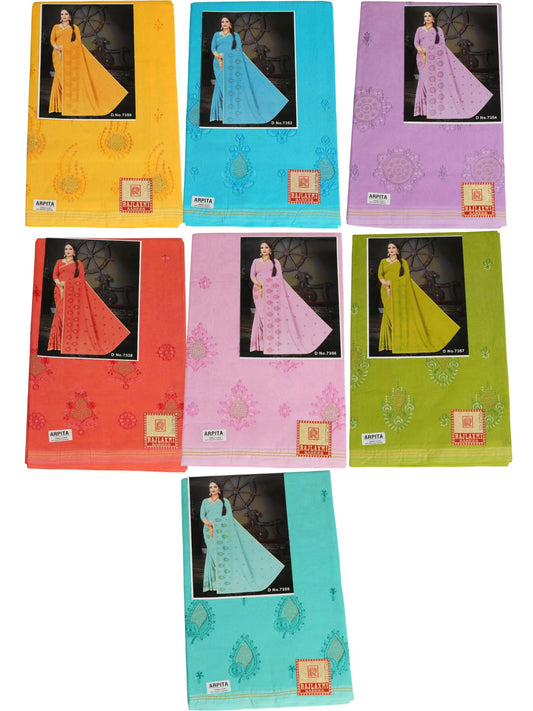 Set of 7 Sarees - Arpita Pure Cotton Embroidered Saree