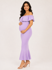 Wholesale Price Lavender 4-Way Poly Lycra Off-Shoulder Maternity Long Midi Dress Order Sample