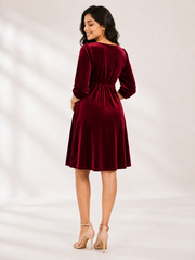 Wholesale Price Burgundy 4-Way Poly Lycra Maternity Short Midi Dress
