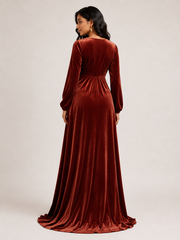Wholesale Price Rust Brown 4-Way Poly Lycra Maternity Long Midi Dress with Wrap Neck & Front Slit Order Sample