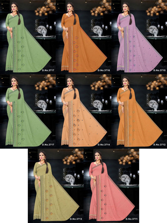 Set of 7 Sarees - Gehna Embroidered Pure Cotton Saree