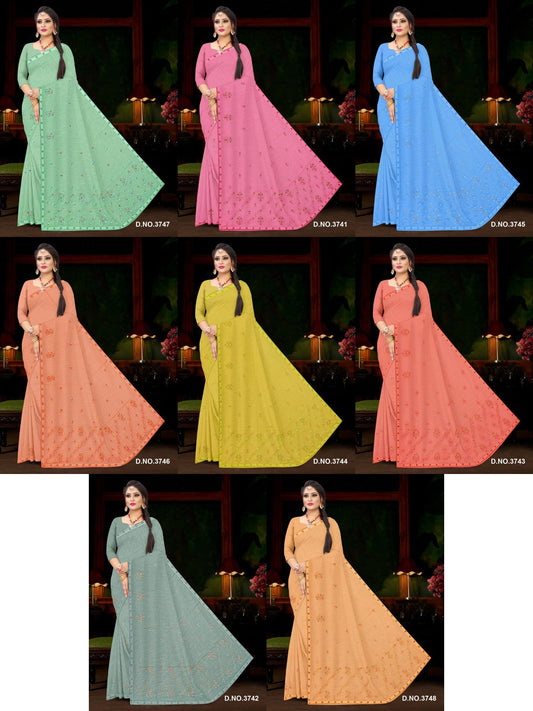 Set of 8 Sarees - Gehna Pure Cotton Embroidered Saree