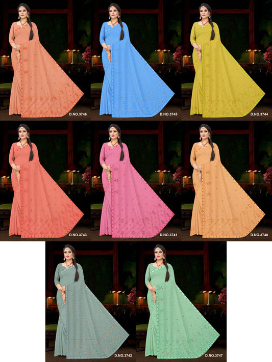 Set of 8 Sarees - Kashmira Pure Cotton Embroidered Saree