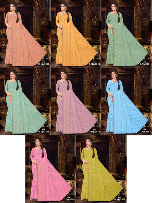 Set of 8 Sarees - Magical Point Pure Cotton Embroidered Saree