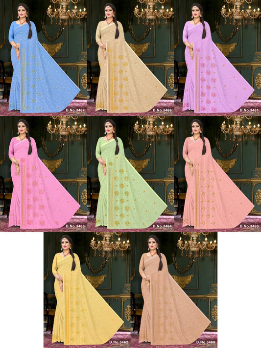 Set of 8 Sarees - Natasha Pure Cotton Embroidered Saree