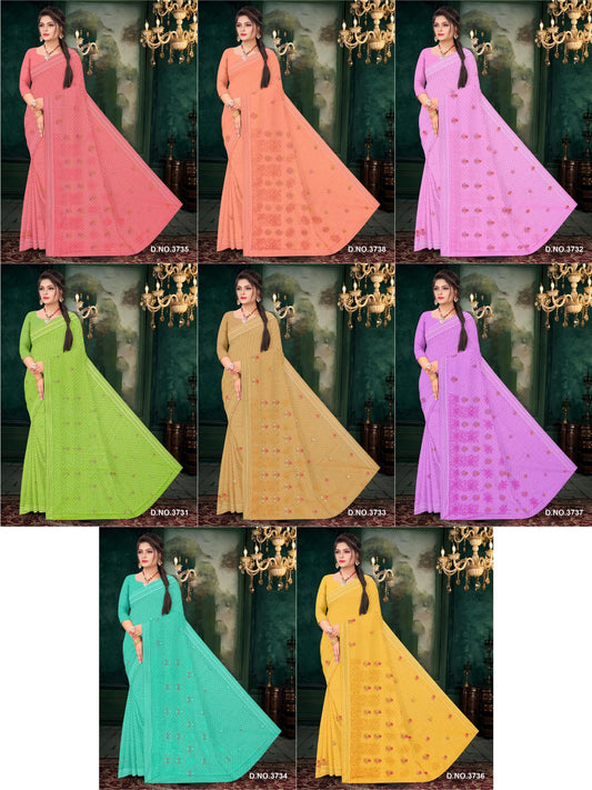Set of 8 Sarees - Tanishq Pure Cotton Embroidered Saree