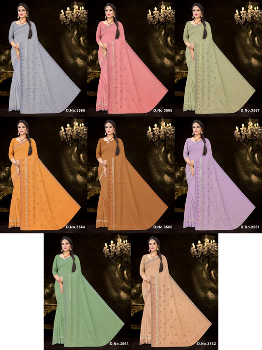 Set of 8 Sarees - Waterfall Pure Cotton Embroidered Saree