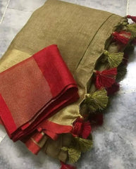 B2B Price Linen Cotton Plain Saree