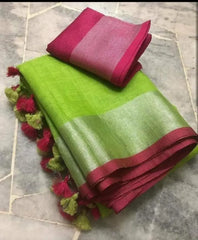 B2B Price Linen Cotton Plain Saree