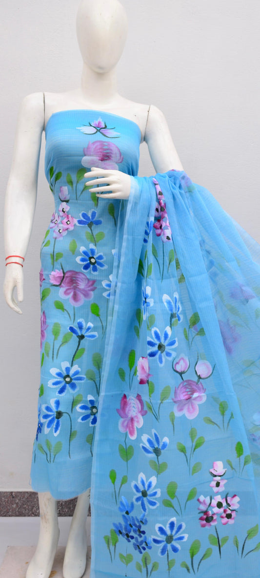 Bulk Quantity Kota Doria Cotton Hand Painted Dress Material