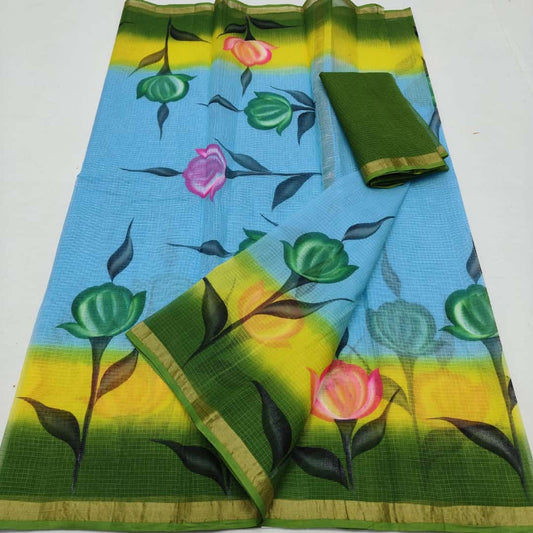 Bulk Quantity Pure Cotton Kota Doria Hand Painted Saree
