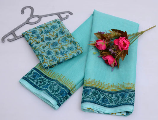 Wholesale Price Block Printed Kota Cotton Mix Saree