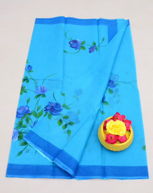 Wholesale Quantity Hand Painted Pure Cotton Kota Saree - Blue Color