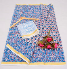 Wholesale Quantity Pure Cotton Kota Saree With Block Printed Design - Peach Color