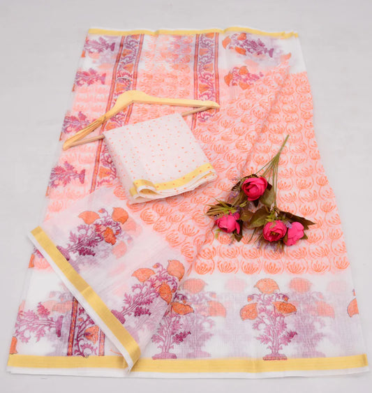 Bulk Quantity Block Printed Kota Cotton Mix Saree