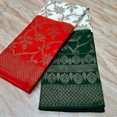 Bulk Quantity Banarasi Dupion Silk Zari Woven Saree (MOQ 10 Sarees) - Tri Color for Independance Day