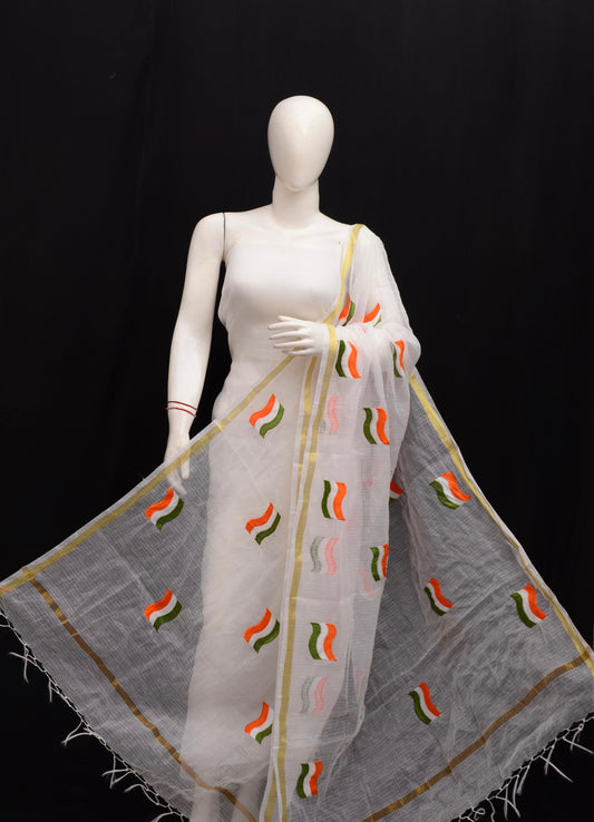 Wholesale Price Kota Doria Cotton Embroidered Dupatta For Independence Day (MOQ 25 Dupatta)
