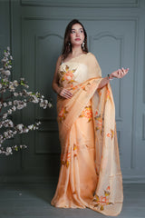 Wholesale Price Hand Painted Organza Saree