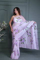 Wholesale Price Hand Painted Organza Saree