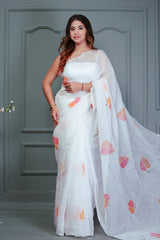 Wholesale Quantity Organza Saree With Hand Painted Design