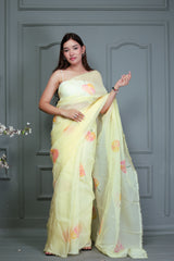 Wholesale Quantity Organza Saree With Hand Painted Design