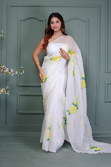 Bulk Price Silk Organza Saree with Hand-Painted Design