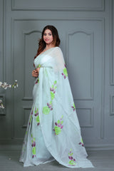 Bulk Price Silk Organza Saree with Hand-Painted Design