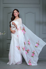 Bulk Price Silk Organza Saree with Hand-Painted Design