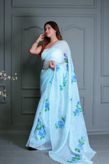 Bulk Price Silk Organza Saree with Hand-Painted Design
