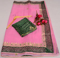 Wholesale Quantity Kota Doria Gotta Patti Work Saree with Bandhej Border for Festive Wear
