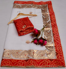 Wholesale Quantity Kota Doria Gotta Patti Work Saree With Bandhej Border - Peach Color