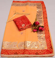 Wholesale Quantity Kota Doria Gotta Patti Saree with Bandhej Border - Beige Color Order Sample