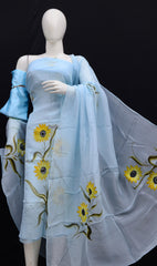 Bulk Price Organza Hand-Painted Dress Material