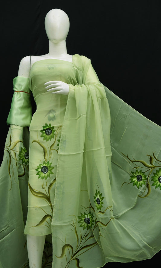 Bulk Price Organza Hand-Painted Dress Material