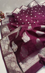Bulk Quantity Semi Chiffon Georgette Silk Saree with Silver Zari Work and Blouse