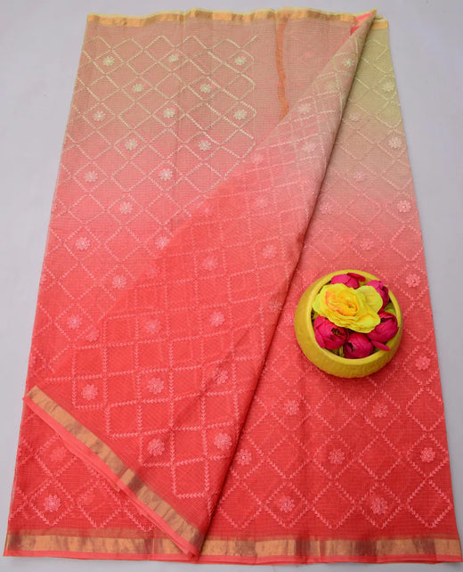 Bulk Quantity Kota Doria Pure Cotton Saree with All-Over Embroidery Work