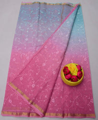 Wholesale Quantity Pure Cotton Kota Doria Saree with All-Over Embroidery - Yellow and Purple Color