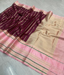 Wholesale Price Banarasi Warm Silk Dyeble Saree Maroon Pink Color