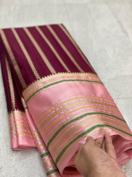 Wholesale Price Banarasi Warm Silk Dyeble Saree Maroon Pink Color