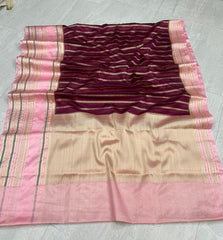 Wholesale Price Banarasi Warm Silk Dyeble Saree Maroon Pink Color