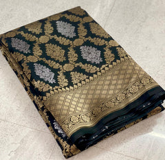 Bulk Quantity Banarasi Semi Katan Silk Saree Black Color