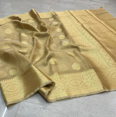 Wholesale Price Banarasi Tissue Silk Zari Woven Saree Golden Color