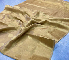 Wholesale Price Banarasi Tissue Silk Zari Woven Saree Golden Color