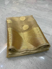 Wholesale Price Banarasi Tissue Silk Zari Woven Saree Golden Color