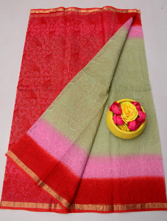 Wholesale Price All Over Embroidery Kota Doria Pure Cotton Saree