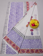 Wholesale Quantity MulMul Pure Cotton Hand Block Printed Saree